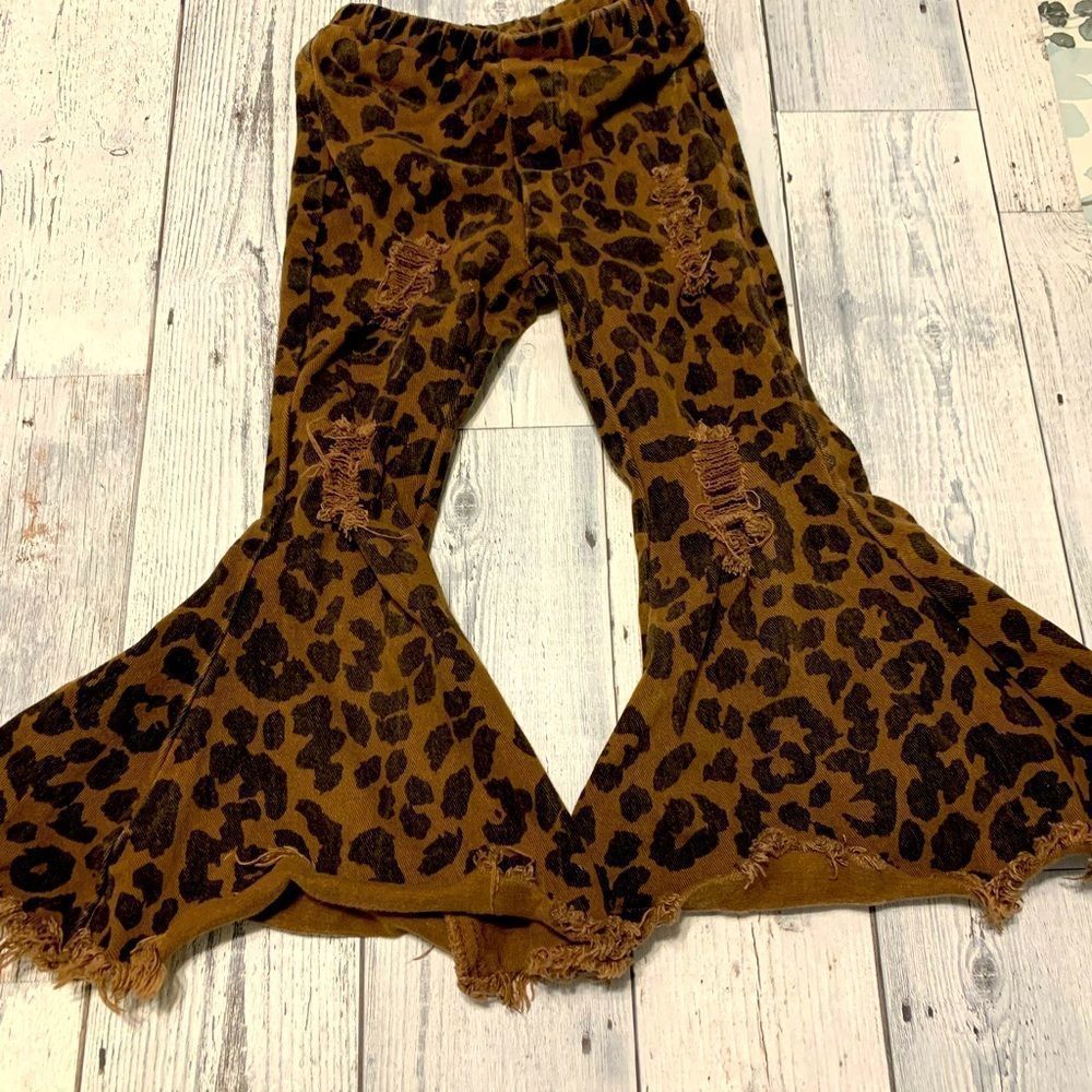 Boutique Brown Cheetah Print Bell Bottom jeans